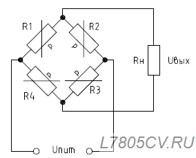 Схема включение тензорезисторов в полный мост