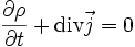 frac{partial rho}{partial t}+mbox{div} vec{j}=0
