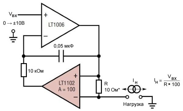 Рисунок 2 – Схема источника тока, программируемого напряжением. взята из технического описания LT1102