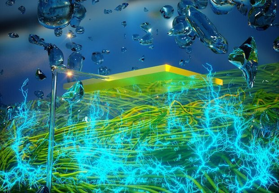 Графическое изображение пленки из белковых нанопроводов, вырабатывающих электричество с помощью влаги из атмосферы