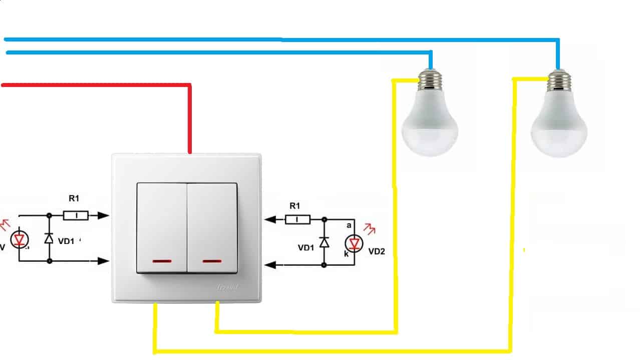 Схема подключения выключателя с подсветкой