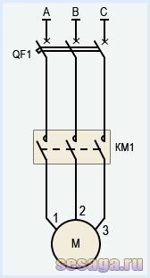 Силовая часть магнитного пускателя КМ1