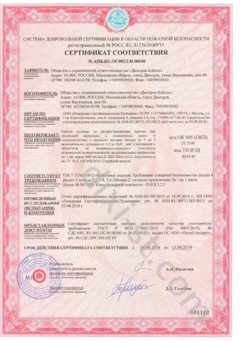 Сертификат производителя кабеля ВВГ