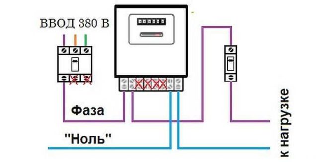 Схема подключения трехфазного счетчика в однофазную сеть 