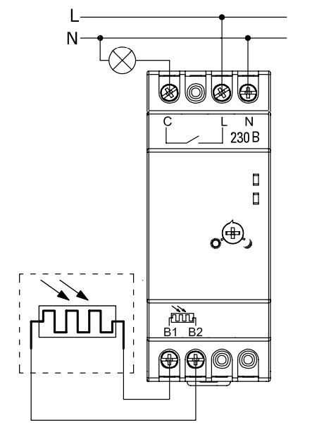 схема подключения фотореле и датчика света через выносной датчик