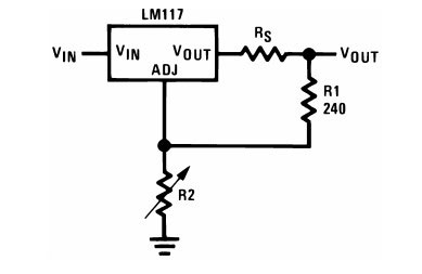 Схема включения LM317 с переменным резистором R2. 
