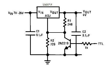 Схема включения LM317 с транзистором. 